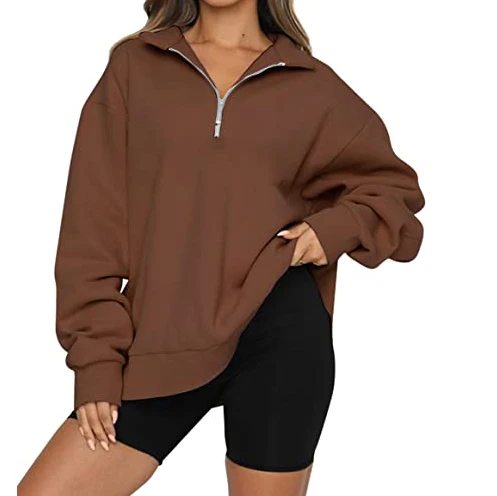 Womens Half Zip Sweatshirt Oversized Long Sleeve Collar Drop