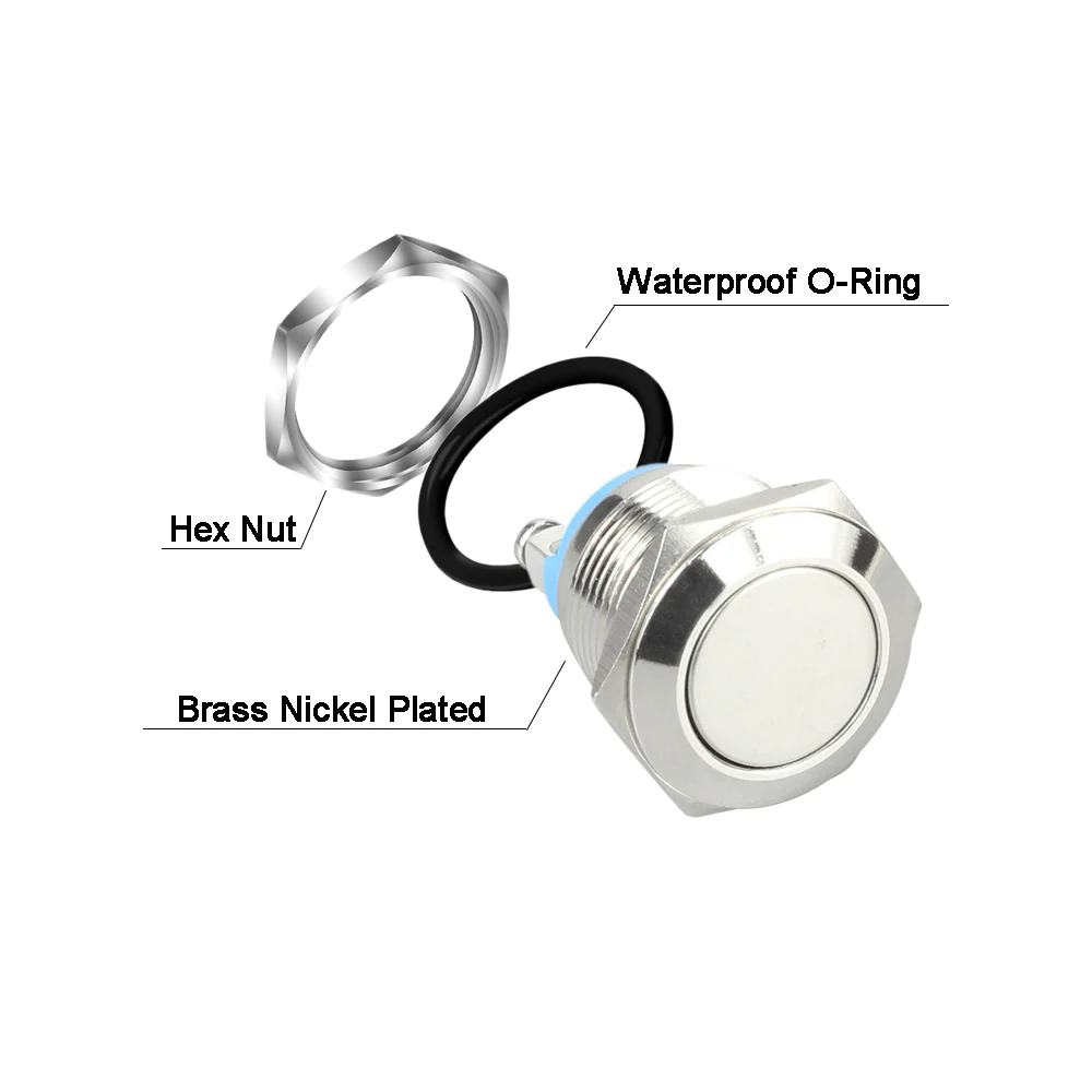 19MM Waterproof Flat Shape Screw Terminal Metal Push Button Switch