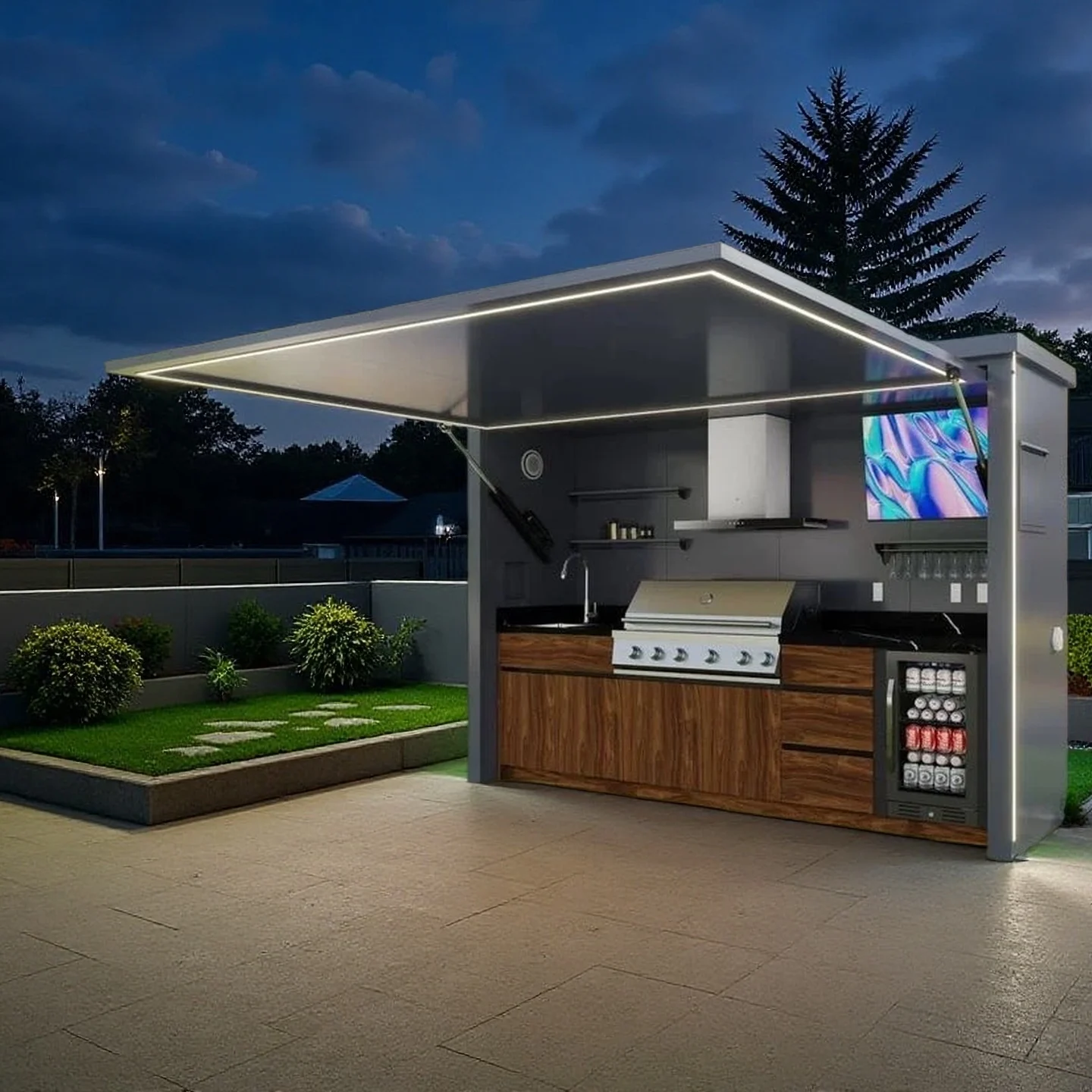 Stainless Steel Garden Kitchen with BBQ Grill and Storage Cabinet ...
