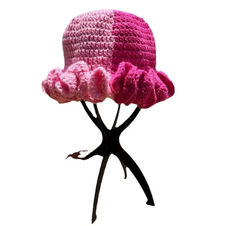 Pink Crochet Ruffle Bucket Hat Y2K Boho Premiere Acrylic NEW Crochet ruffle bucket - Gem main image 3