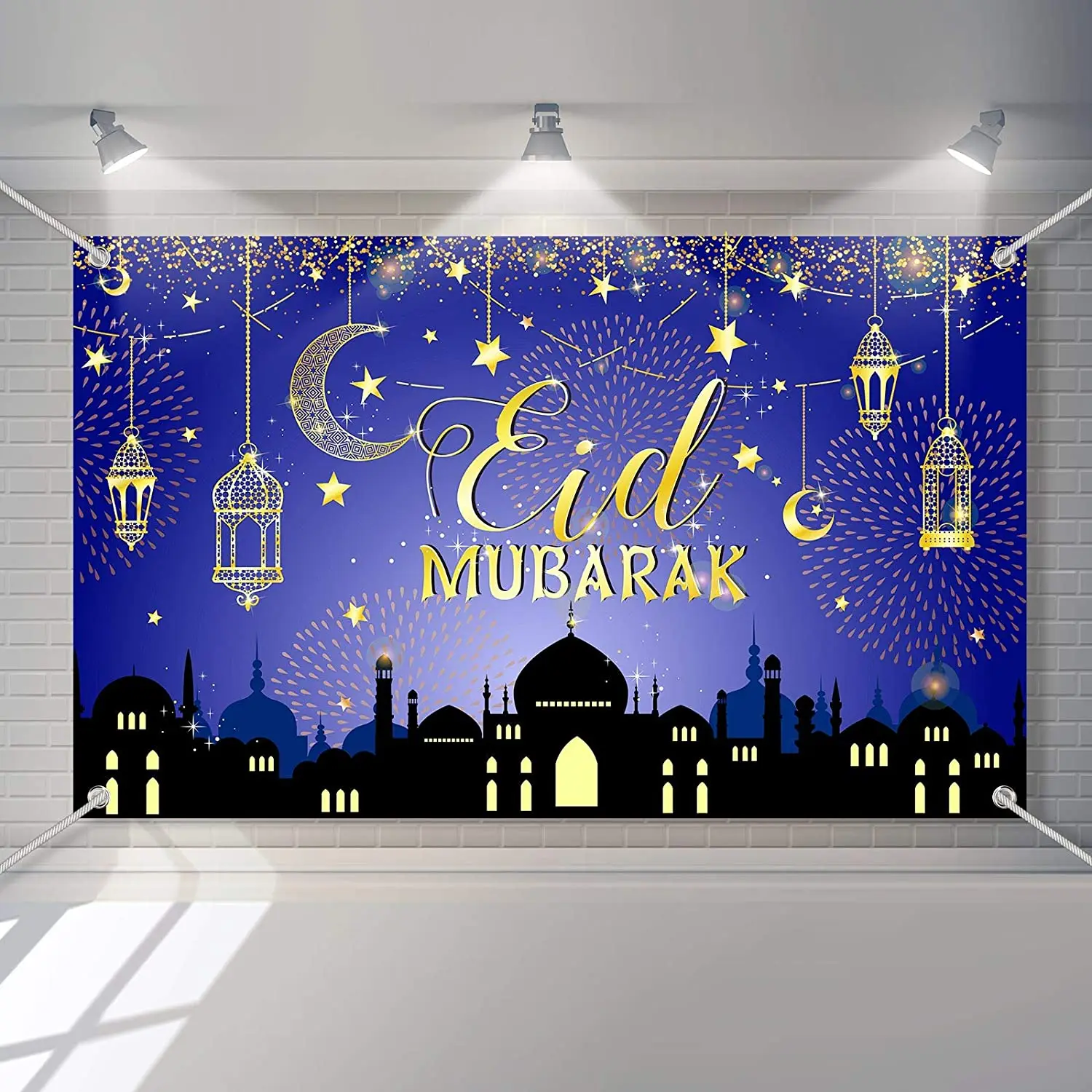 Eid Mubarak Photography Background Banner With Moon Stars Muslim Ornament Background  Banner For Indoor Outdoor - Buy Eid Ramadan Photo Backdrop Banner,Ramadan  Kareem Decor Party Supplies,Custom Mubarak Home Decor Supplies Product on