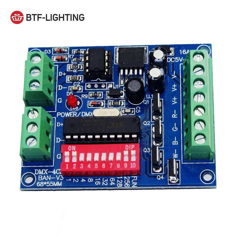 BTF LIGHTING Constant Voltage Dimmer 12V Tips Rgbw Rgb Controller 4CH Dmx512 Decoder Controller