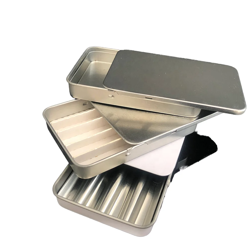 Rectangular Metal Empty Tins With Removable Slide Top Lid Portablechild ...