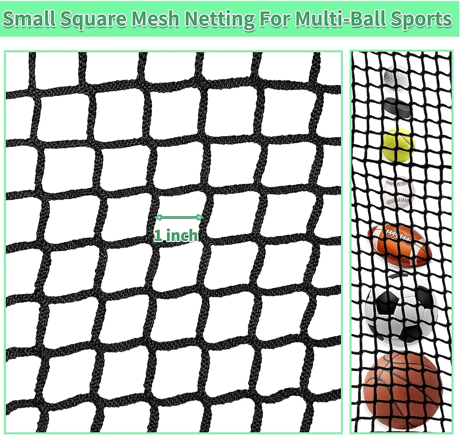 Heavy Duty Baseball Backstop Net - Nylon Practice Net With Rope & Hooks, 10ft To 50ft Sizes For Multiple Sports