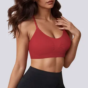 Seamless Breathable High Elasticity Shockproof Sports Yoga Bra for Women  Adjustable Thin Straps with Adjusted Pads
