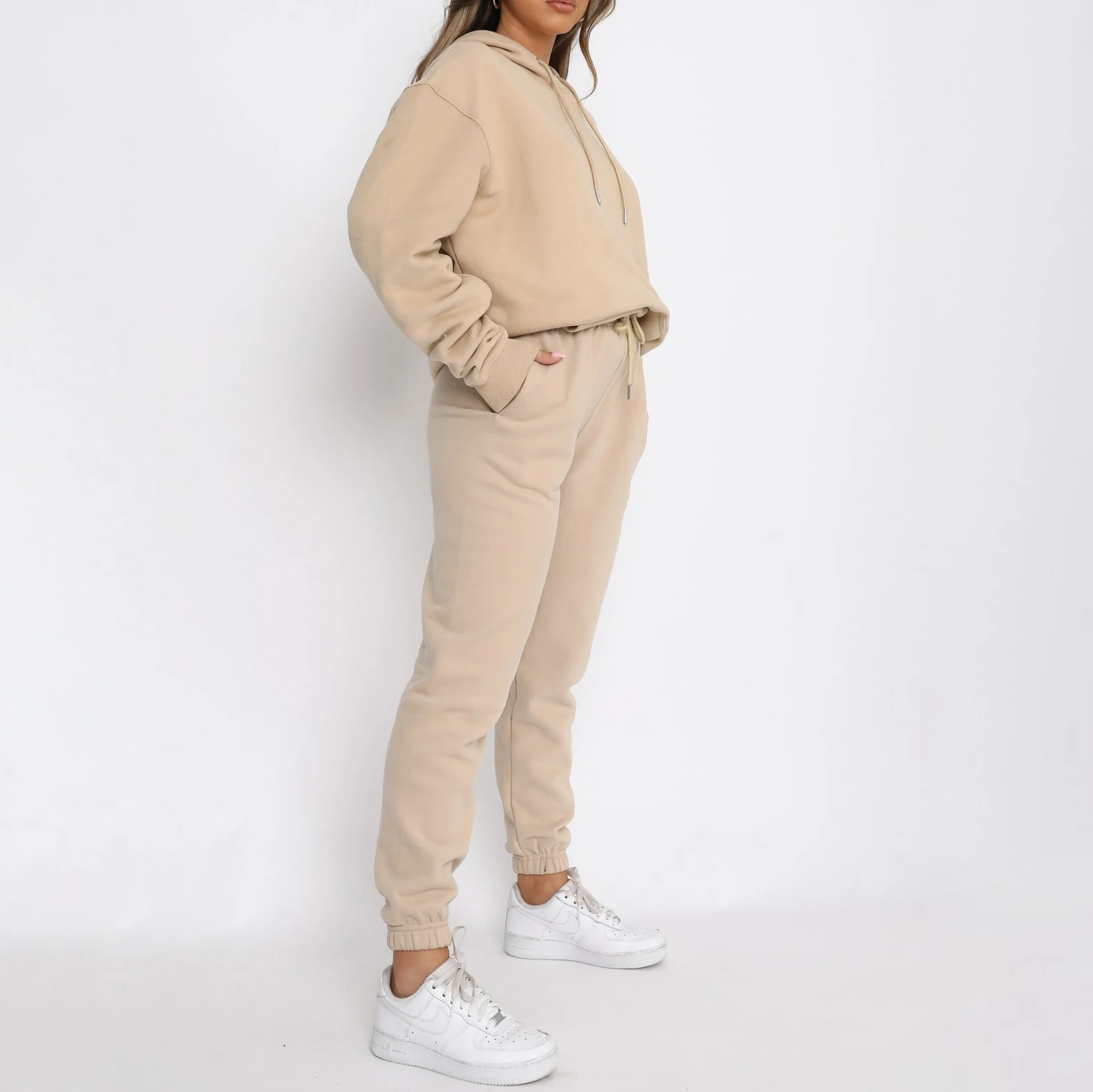 2021 High Quality Plain Custom Logo Oversized Hoodie Two Piece Sport Jogging Sets Cotton for Women