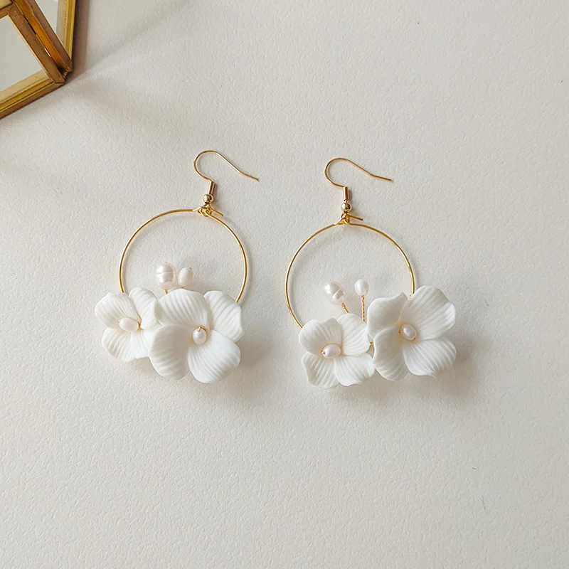 Mixed Styles Handmade Ceramic Flower Bridal Earring Wedding Pearl Earrings Fashion Women aperçu 12