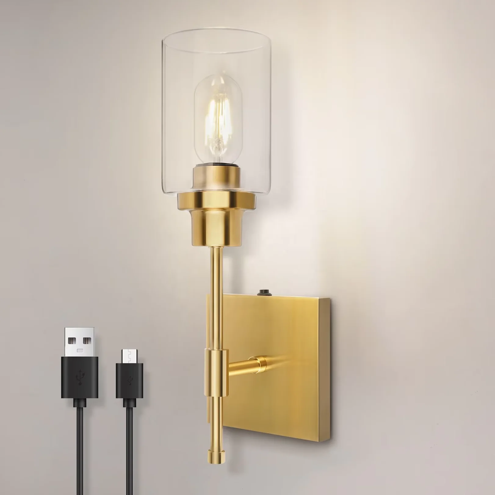 Battery Operated Wall Sconce Gold Matel Rechargeable Fixtures Light Wireless Porch Nordic Parlor Lamp