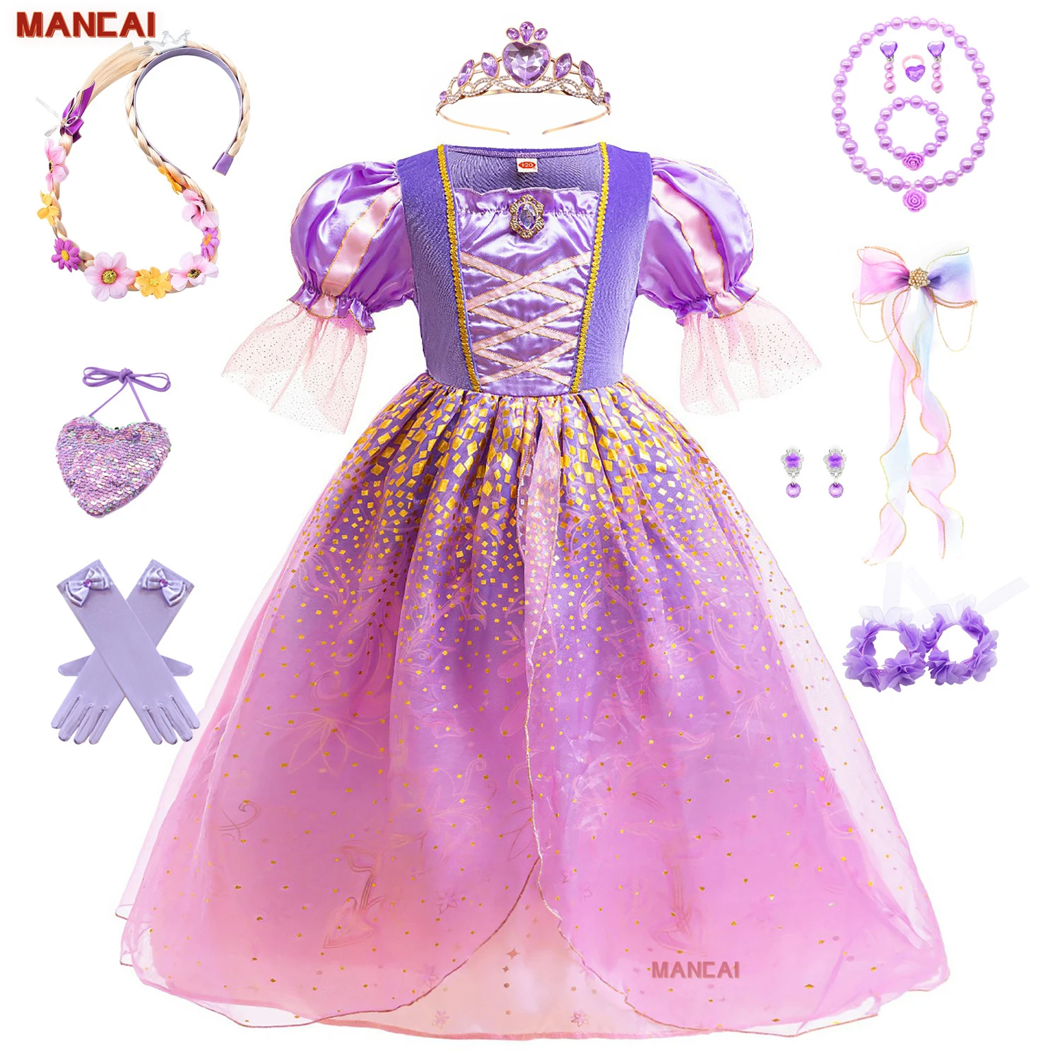 Kids Girl Princess Rapunzel Dress Fancy Tangled Cosplay Costume Baby  Halloween Cosplay Christmas Carnival Birthday Party Costume