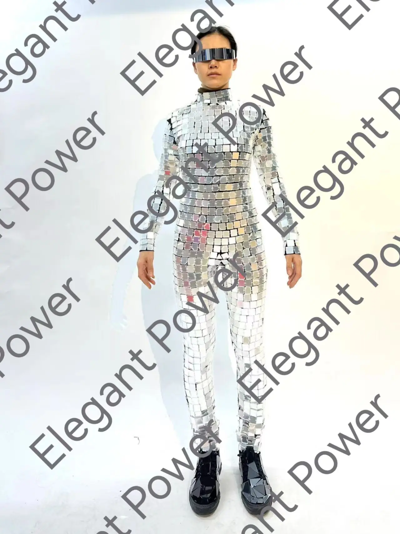 Mirror Jumpsuit Dazzling Fashion Costume Street Art Club Show