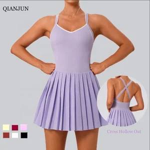 Hot Sale Custom Logo Wholesale Women Sports Gym Wear One Piece Tennis Skirt Sexy Golf Yoga  Yoga Active Workout Dresses