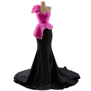 Customize Unique One Shoulder Slim Mermaid Floor-Length Evening Dress with Chapel Train and Plain Dyed for Party