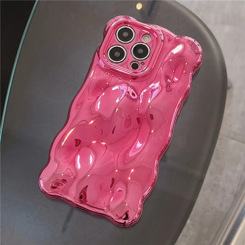 Plating Wrinkle Wavy Curly Edge Phone Case for iPhone 15 11 12 13 14 Pro Max 3D Unevenness Soft Camera Protection Cover