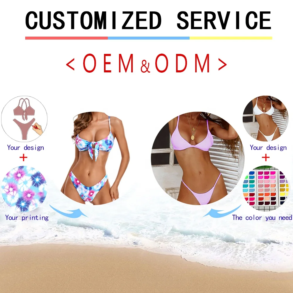 Custom New Sexy Pearl String Two Piece Bikini Monokini Bandeau Halter Cut Out Swimsuit Women High Cut Thong Swimwear