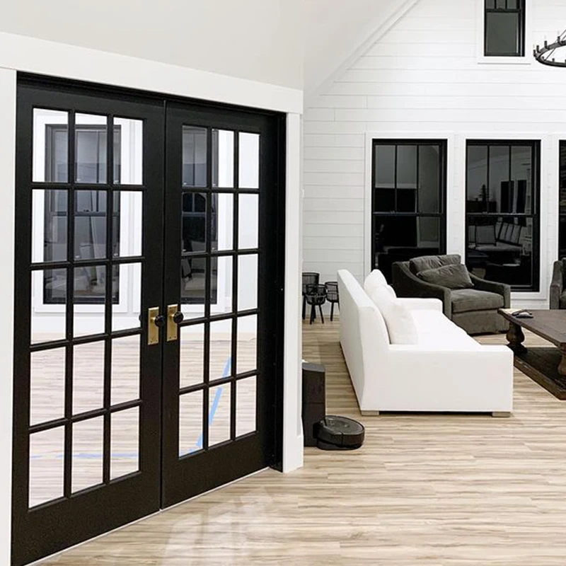 black thermal break aluminum french doors hinged front entry