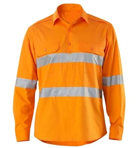 100% Cotton Long Sleeve Reflective Work Shirts for Construction Repair Auto Plant Factory Mining Safety Hi Vis Work Clothing