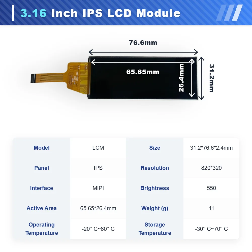 WEITAI 3.16 Inch TFT IPS LCD Module with MIPI Interface 820x320 Resolution 350 Cd/m Brightness for Car Rearview Mirror supplier
