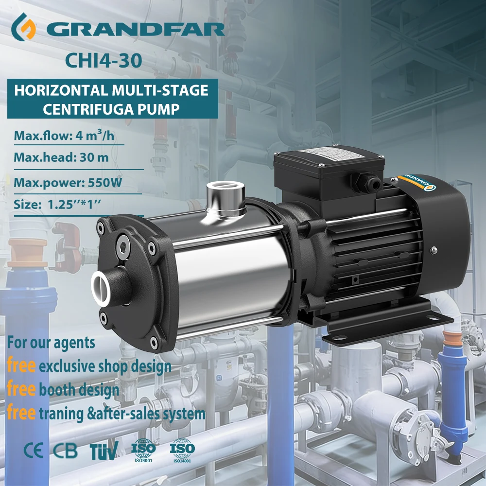 Grandfar CHI 550W Visok pritisak Industrijska horizontalna vodena pumpa OEM OBM Multistage Centrifugalna čista voda pumpa