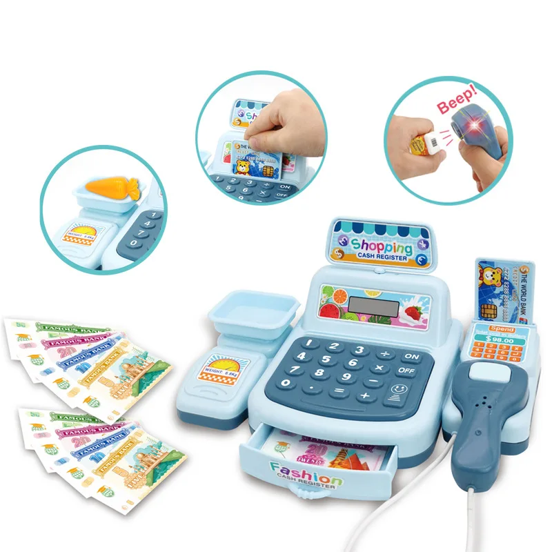 Home Supermarket Kids Cash Register Toy New Product Cash Register Pos  Machine Pretend Play Plastic Educational Toy Set for Kids