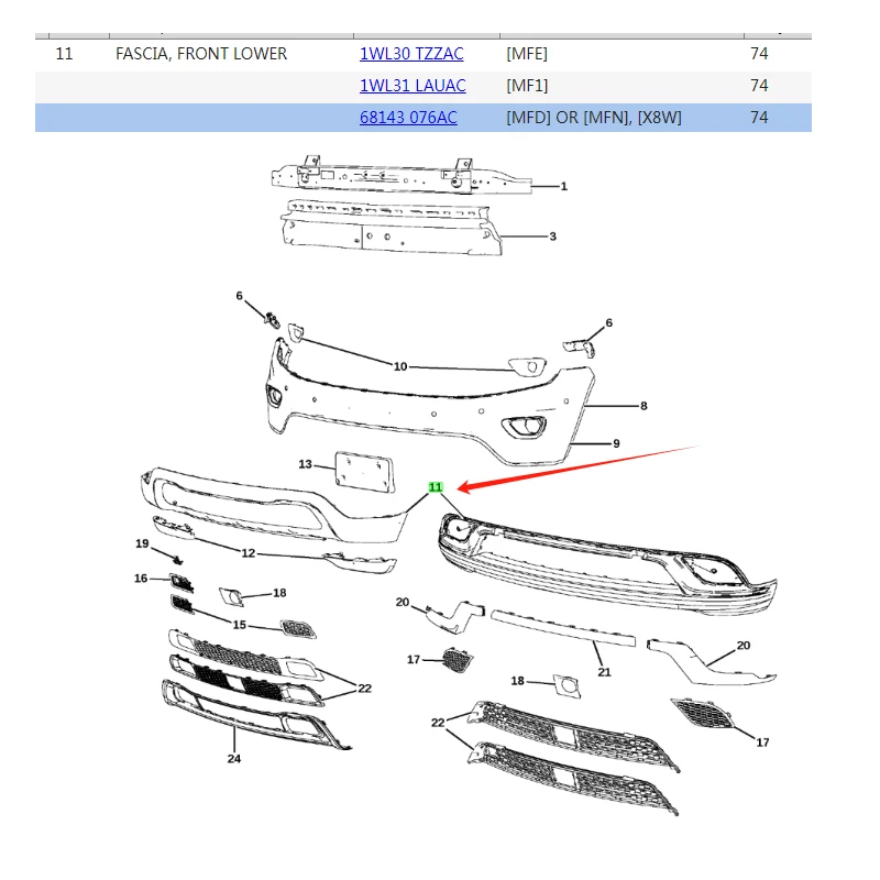 68143076AC Front Lower Fasci for Jeep Grand Cherokee 2014-2018