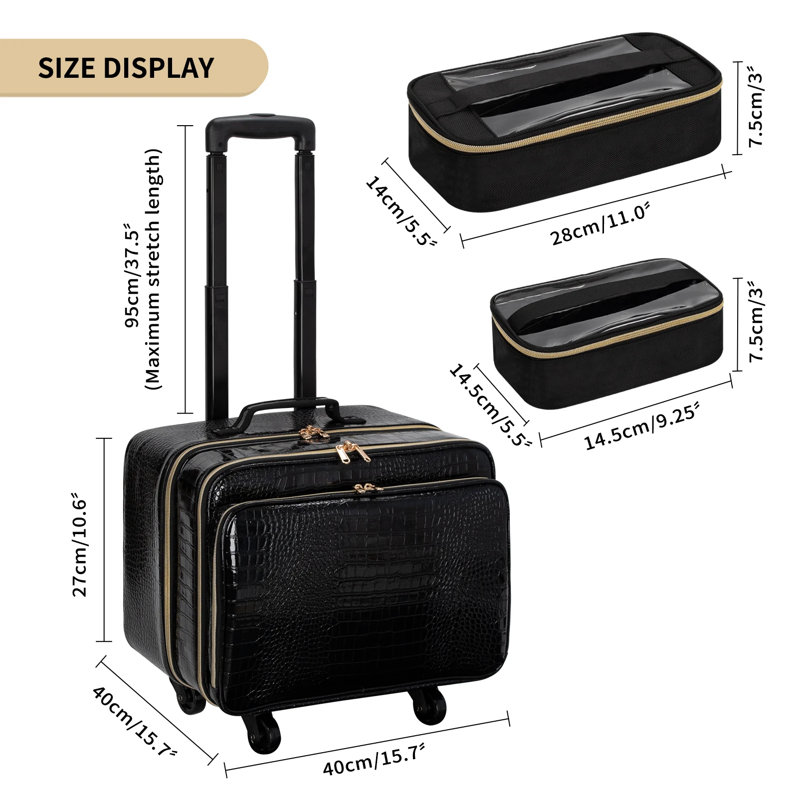 Relavel Crocodile Leather Trolley for Barber Rolling Makeup