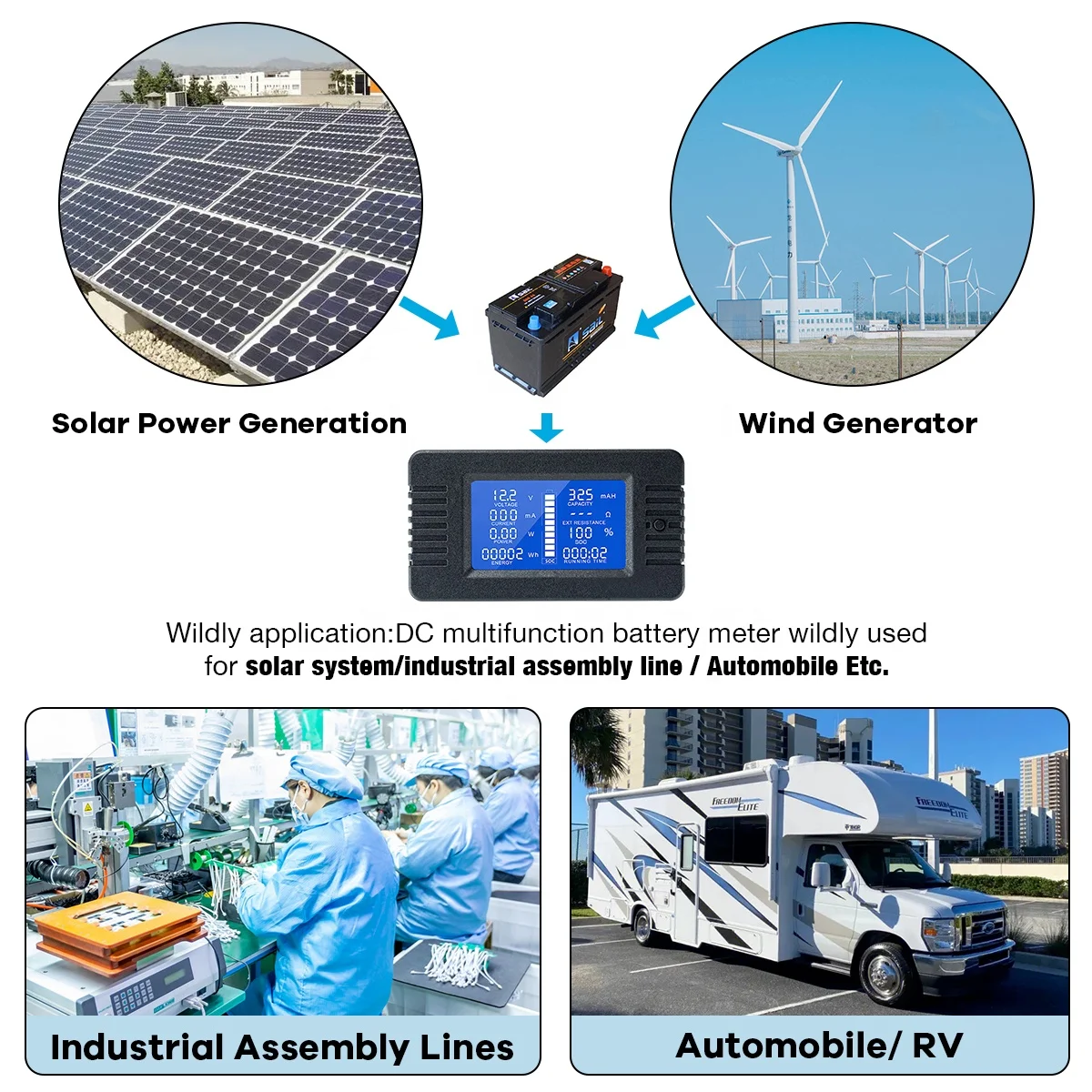 Batterij Monitor Bluetooth KH110F DC 120V 100A Batterijtester Spanning Stroom VA Batterij Coulometer Capaciteit Indicator RV Reizen