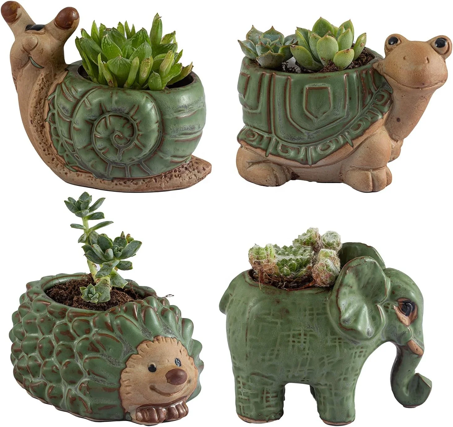 Indoor Plant Small Succulent Pots with Drainage Cute Animal Ceramic Flower Pot Succulent Planter for Home Office Desk Decoration