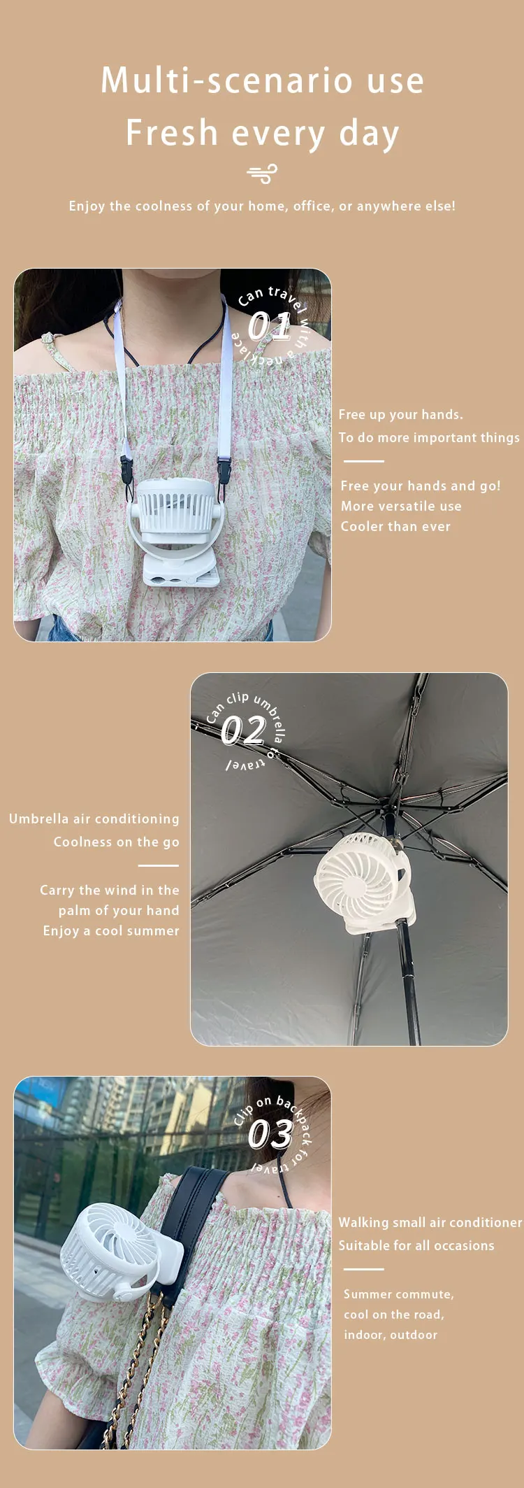 Portable Mini Clip Fan, 2000mAh, 360 - detail 8