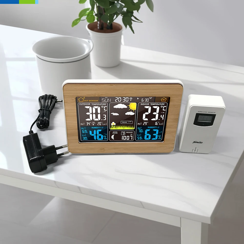 Digital Weather Station LCD Color Display Alarm Clock Wireless Sensor Living Room Office Use Battery Includes Barometer