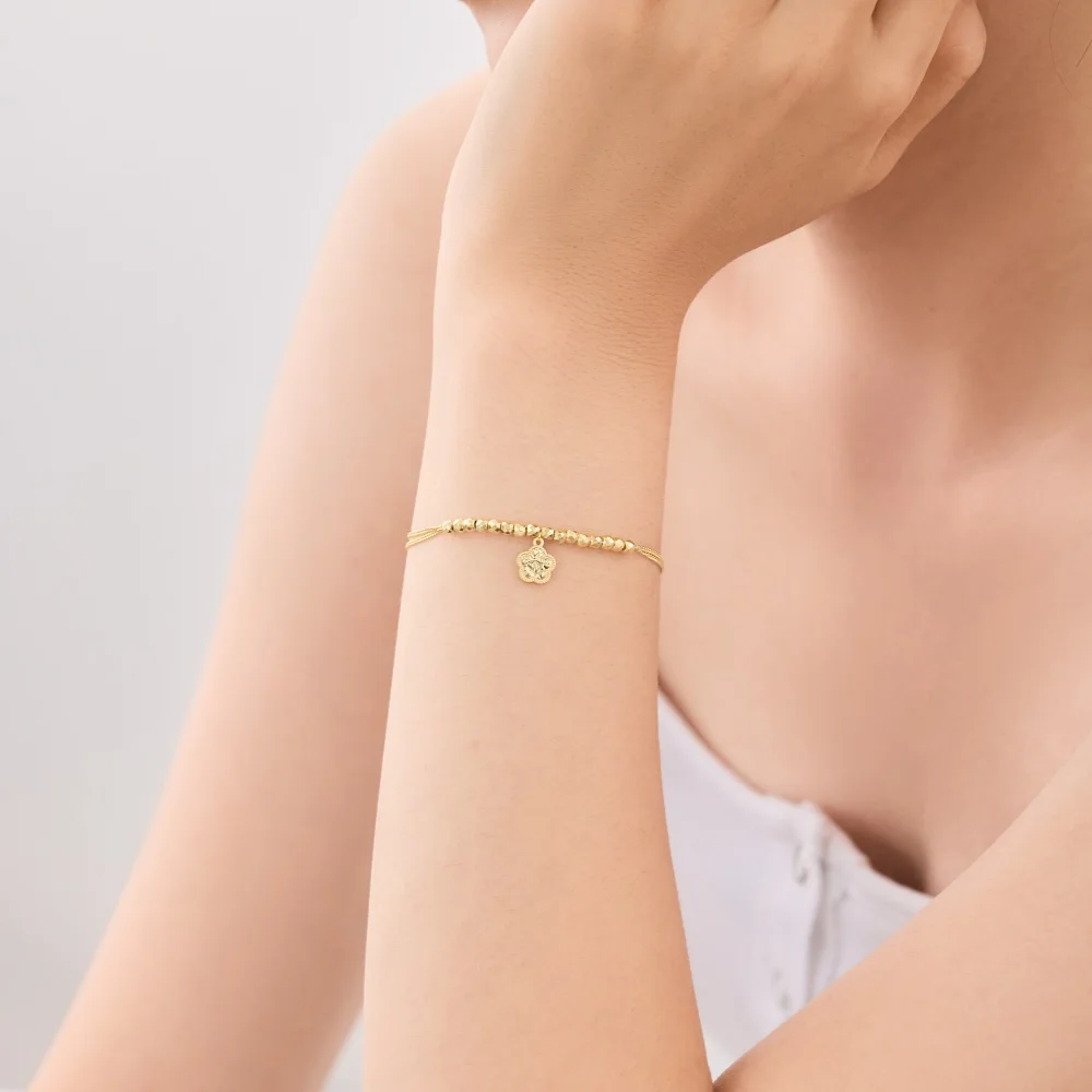 KAKODIY Luxury Design 925 Sterling Silver Double Layer Chain Beads Five Petal Flower Pendant Adjustable Length Bracelets and Bangles detail 5