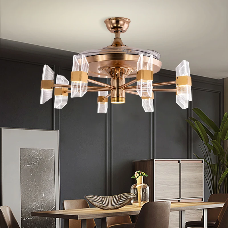 Китайский завод 2021, новый дизайн, постмодерн, прозрачные лопасти, потолочный вентилятор с подсветкой и дистанционным управлением