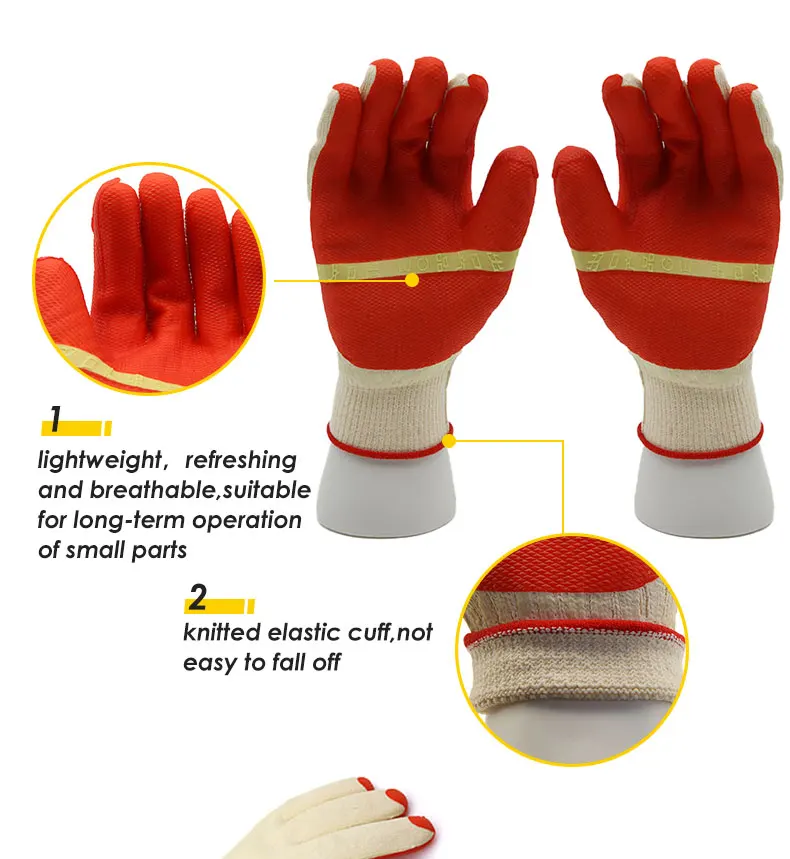 Red/green Heavy Duty Cotton Liner Laminated Rubber Coated Glove For