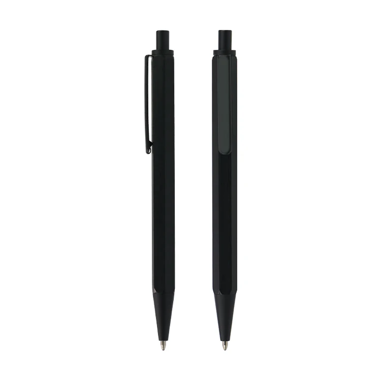 Simple Design Smooth Writing Sliver Grey Metal Hexagonal Pen with Oily Ink