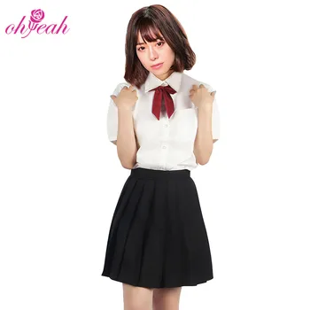 Ready stocks college style sweet girl jk uniform pleated skirt red bow sexy japanese school girl uniform