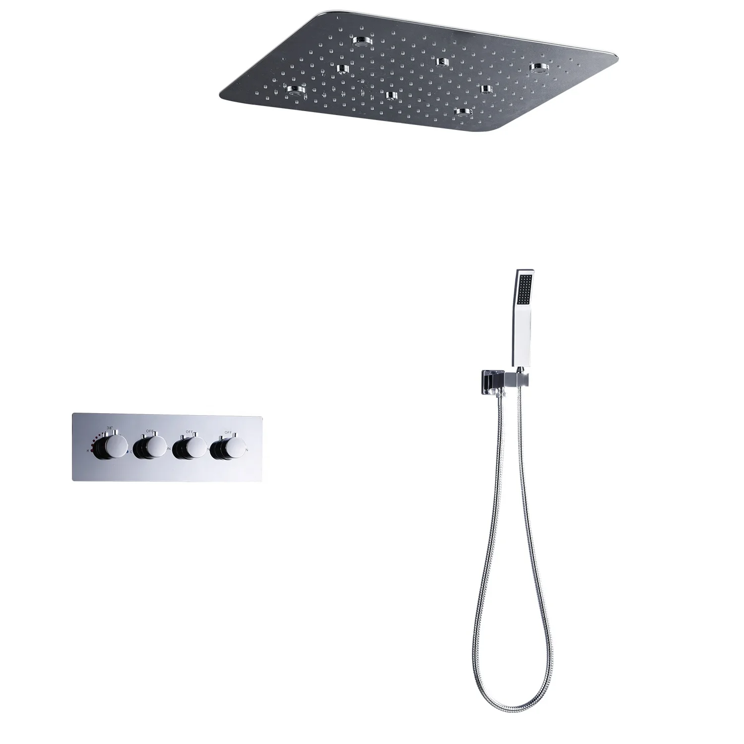 Современные Термостатические смесители светодиодные потолочные душевые головки из нержавеющей стали и латуни с мягким спреем для