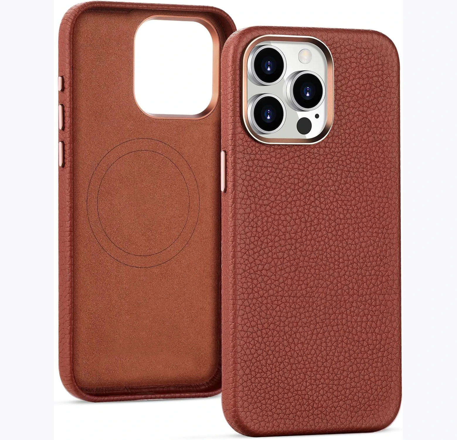 Brown lychee leather case for Iphone 16 15 14 13 Max Pro Plus Retro solid color case ALF-053 Laudtec