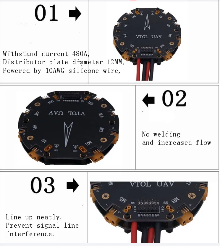 Agricultural Drone Uav 480A 12S Large Current Distributor Plate 6 Axis Power Distribution Board factory