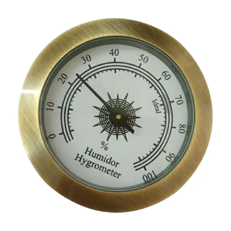 Medium Round Analog Hygrometer Humidity Gauge for Humidors - Color: Gold