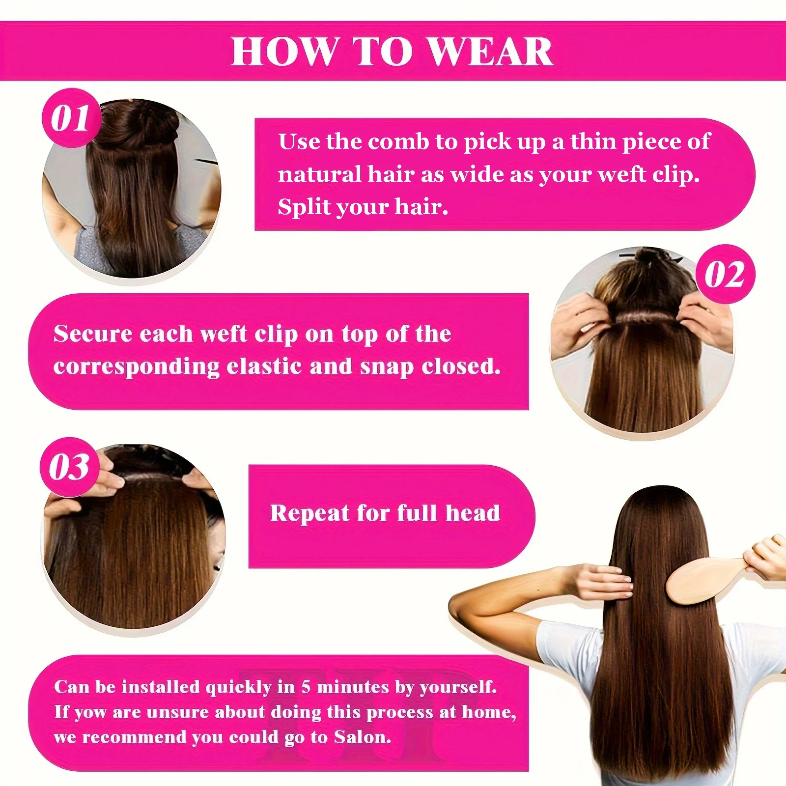 Extension per capelli umani con clip di colore naturale, 8 pezzi, brasiliani Remy, 18 clip per donne_voghion.com