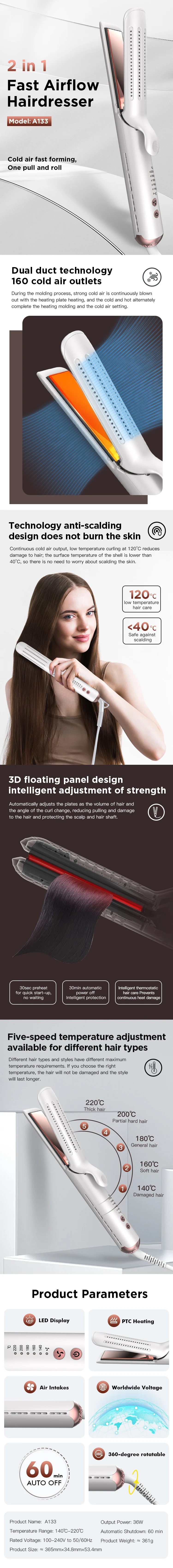 Customizable globally 2 in 1 Hair Straightener and Curler Ceramic Plate Cool Airflow Professional straightener