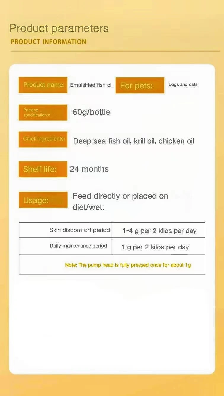 Emulsified Fish Oil Pet Nutritional Supplement Vitamin Supplement Pet