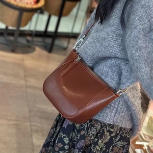 2026 Women's A-153 High-End Niche Genuine Cowhide Leather Crossbody Bag Zipper Closure Polyester Lining Shoulder Bags