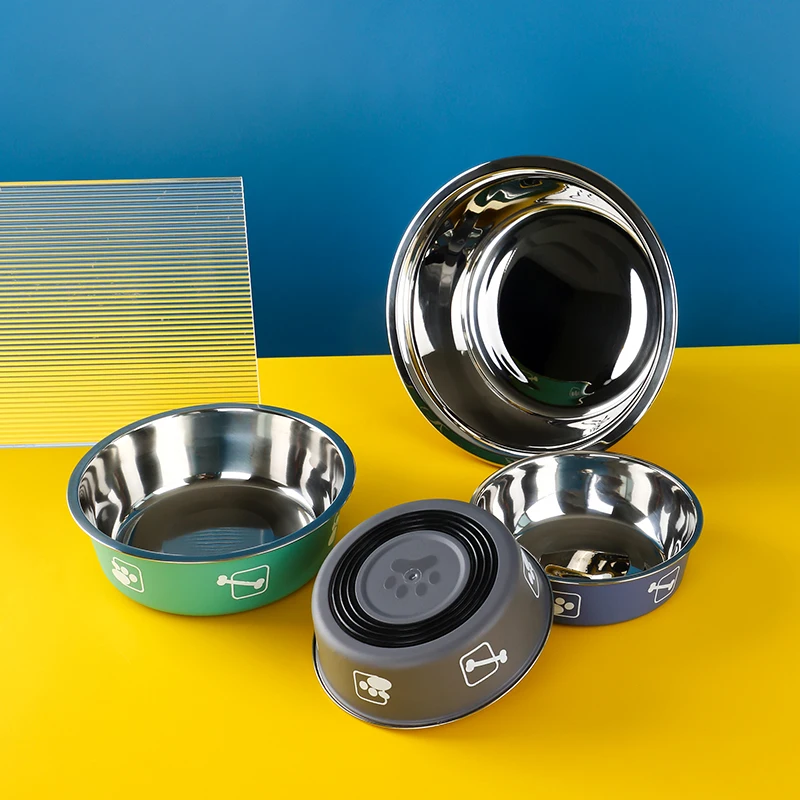 Double Layer Pet Bowl Dog Bowl Quality Nonslip Stainless Steel Sleeve