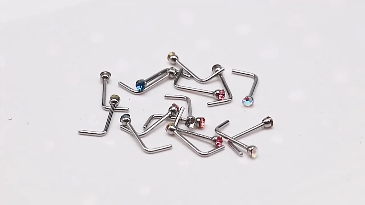 Stainless Steel L Real Face Stud Nose Rings Set Bulk Nose Cuff Gold