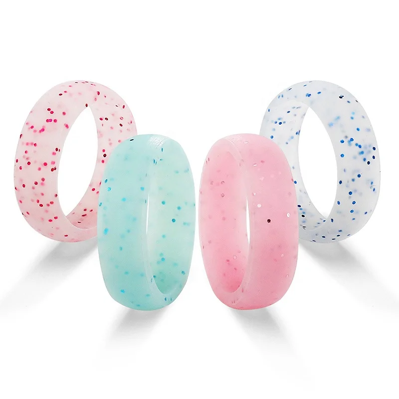Stylish Silicone Band Ring with Fine Flash Chic Silicone Wedding Rings Women Custom Silicone Ring