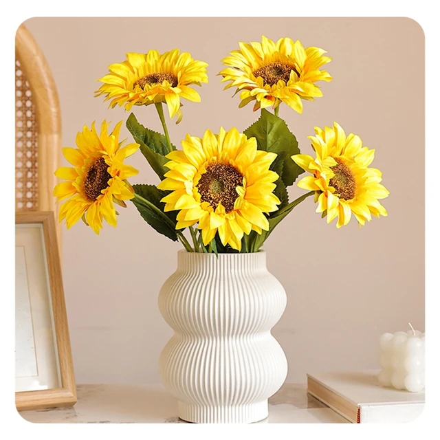 Faux Small Sunflower Flower White Orange 45cm Silk Sunflower Artificial Floral Arrangement Accessories for Kitchen Wedding Decor