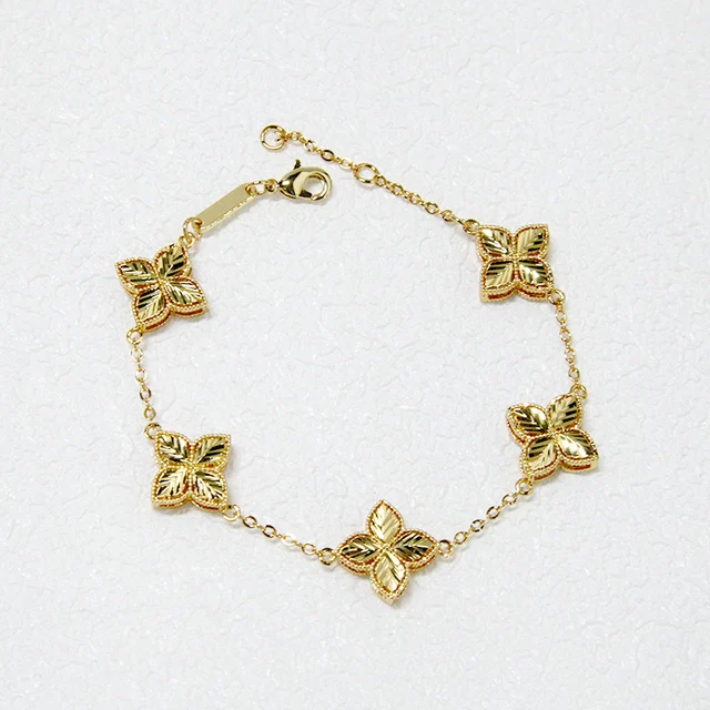 JYL0063 Diamond Cut Five Flower Charms Other Fashion Bracelets Four Olive Leaves Clover Bracelet