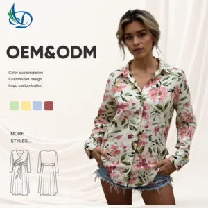 Blue White Floral Printed Appliques Anti-Static Loose-Fit Chiffon Shirt Stand Peter Pan Collar Tie-Front Detail Work Summer