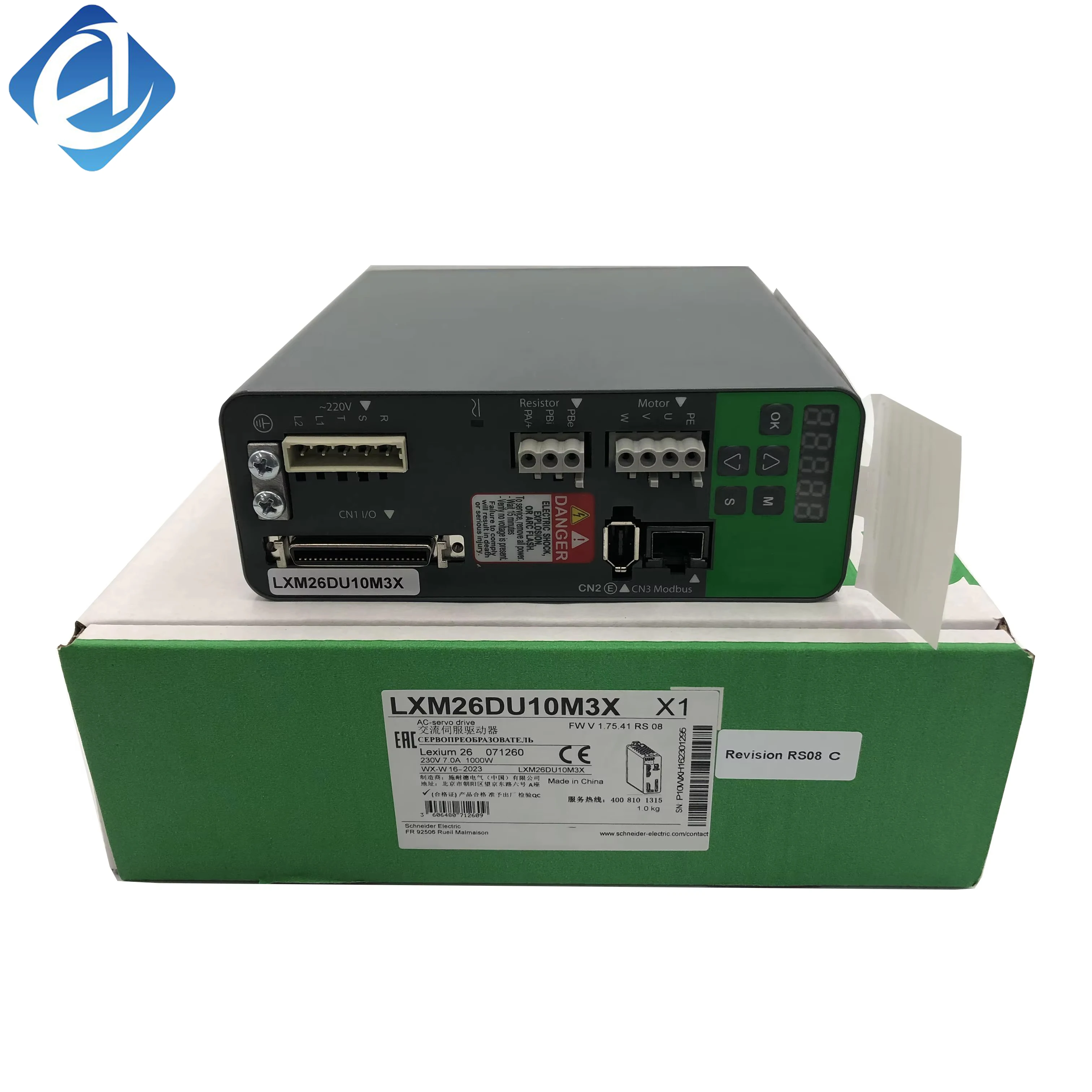 New Original LXM16DU04M3X Lexium 16 series compact AC servo drive. 400W power rating, single-phase 220V input, built-in auto-tuning and position control functions. Features stable motion performance 