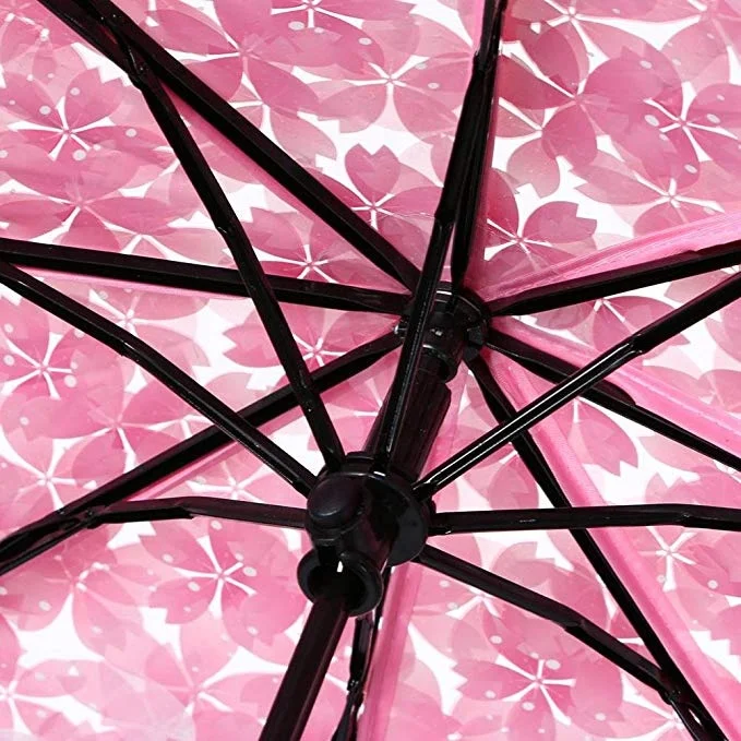 High Quality 3 Fold Transparent clear Folding Umbrella with Sakura Cherry Flower Printing on the Top